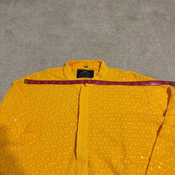 [NEW] Indian Pakistani Men Kurta Top Yellow Small - Picture 2 of 10